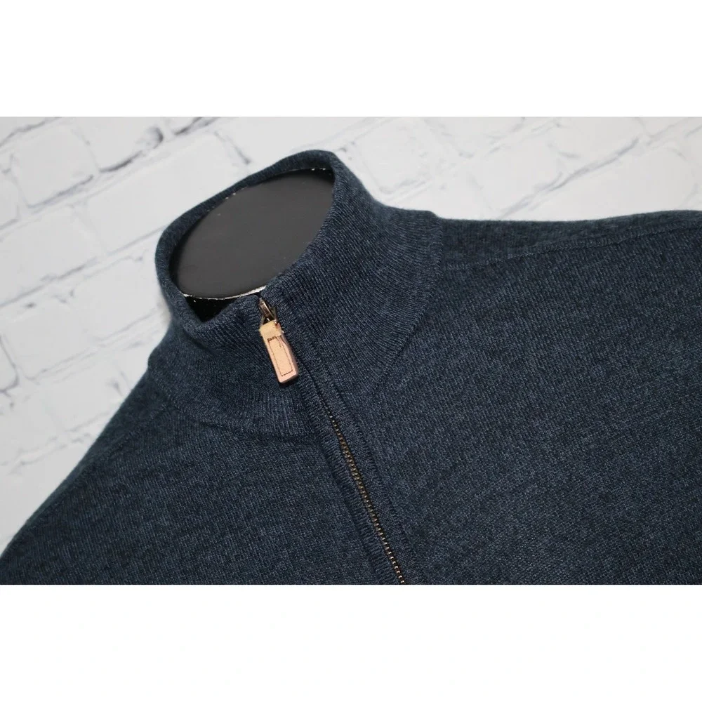 Banana Republic SweaterJacket Mens XL Blue Full Zip Merino Wool Blend Mock Neck